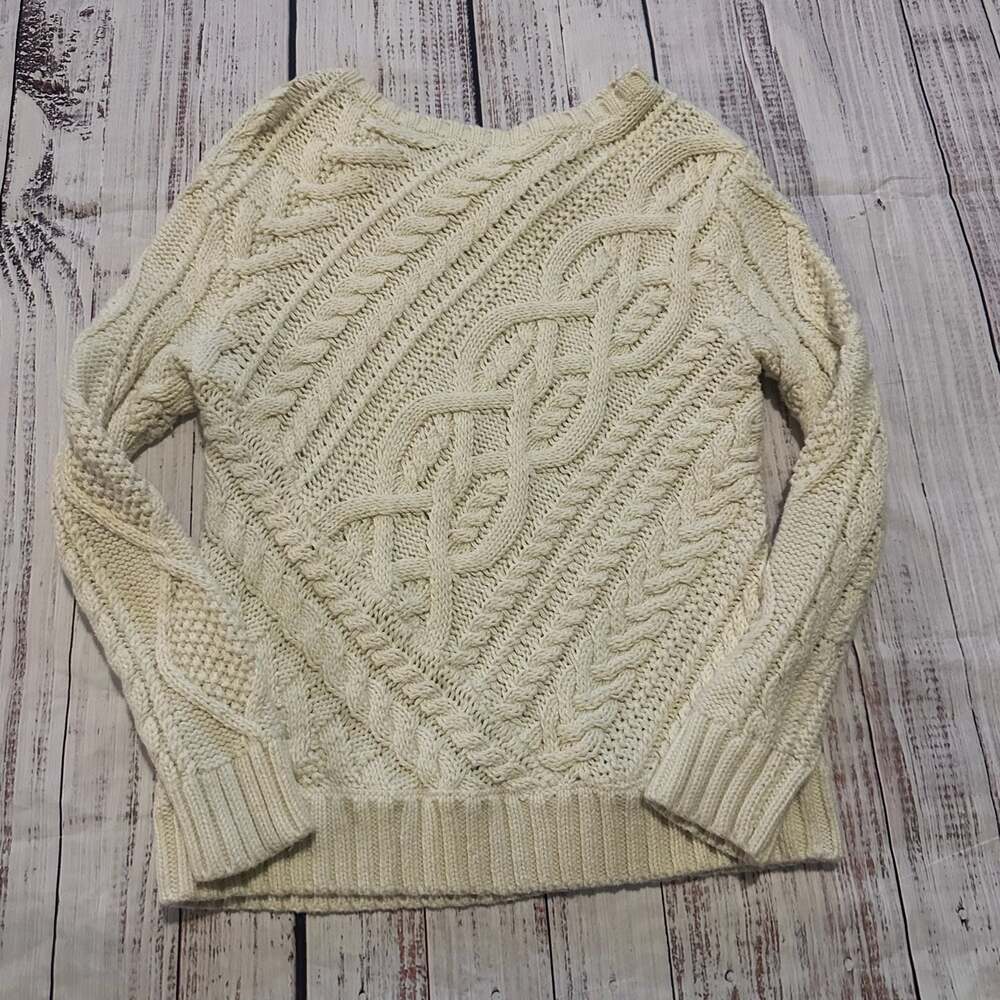 Polo Ralph Lauren Cream Chunky Mixed Cable Knit Preppy Fisherman Sweater-S - Picture 6 of 6